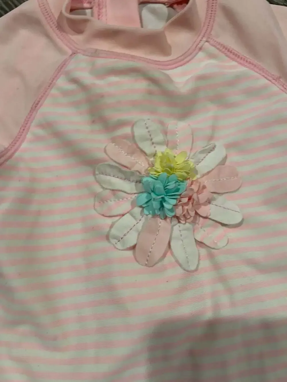 Size 6-9 months H&M Baby Girls Short Sleeve Floral Stripe Swimsuit Romper